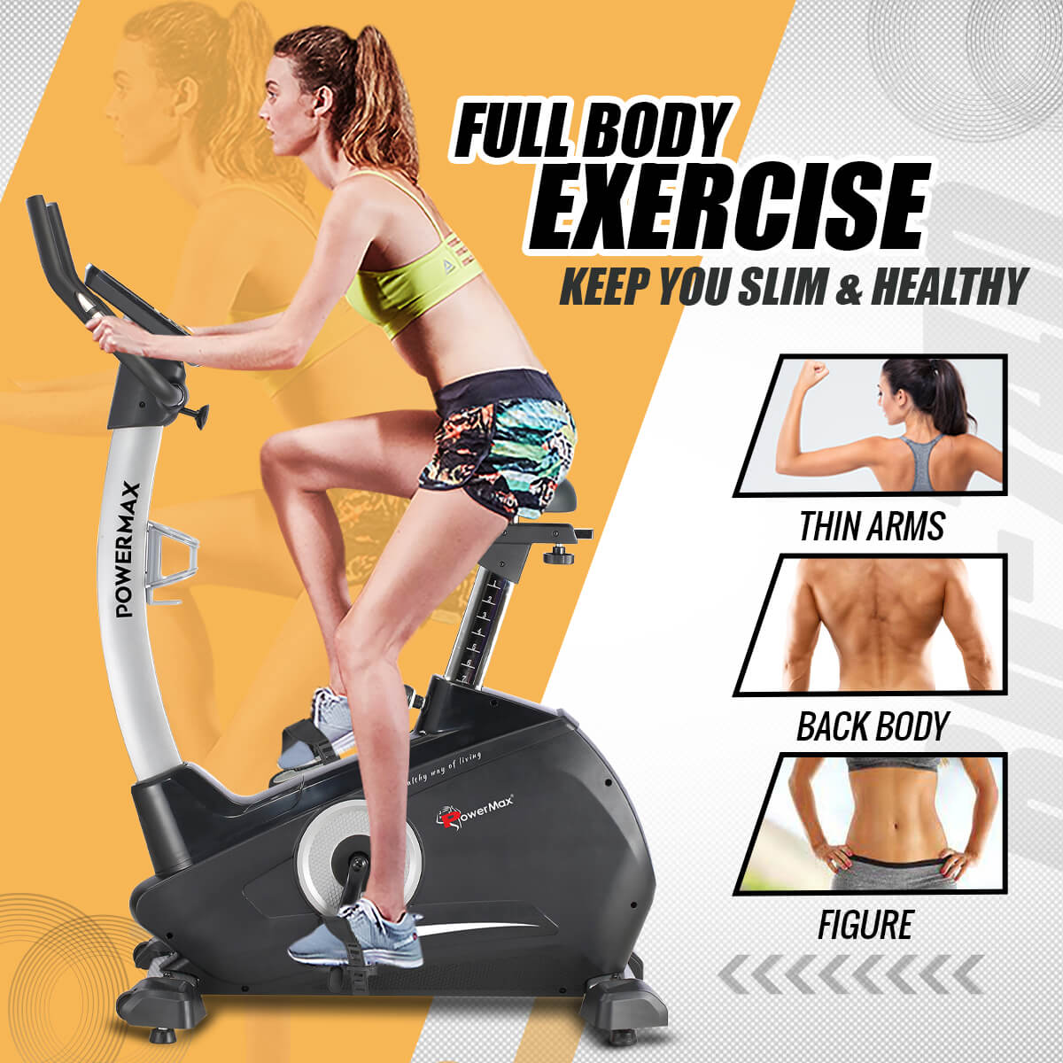 PowerMax Fitness BU-740 Upright Exercise Bike with Hand Pulse
