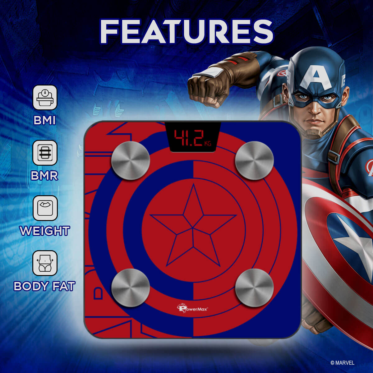 buy powermax x marvel bca-130 captain america edition bluetooth smart scale
