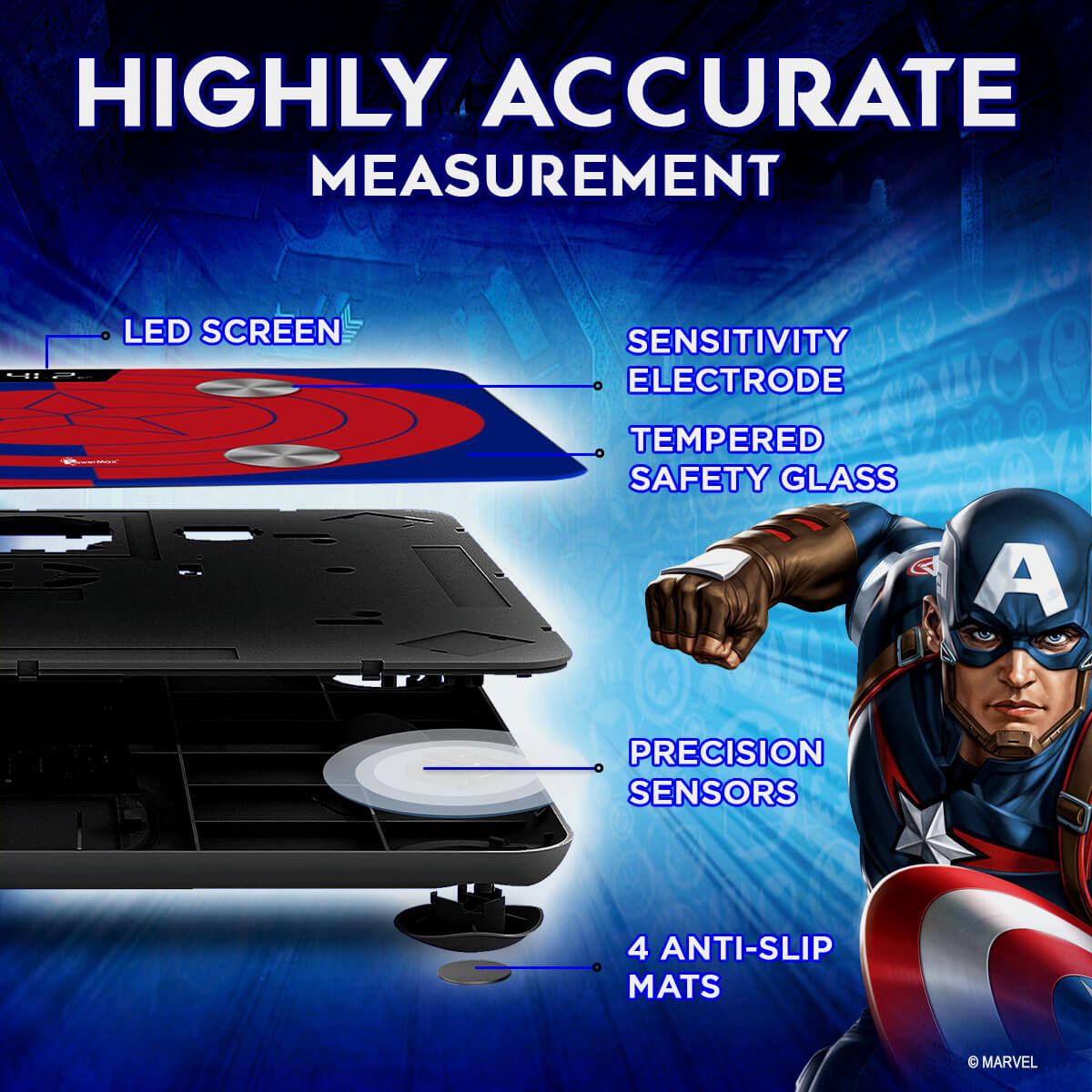 buy powermax x marvel bca-130 captain america edition bluetooth smart scale