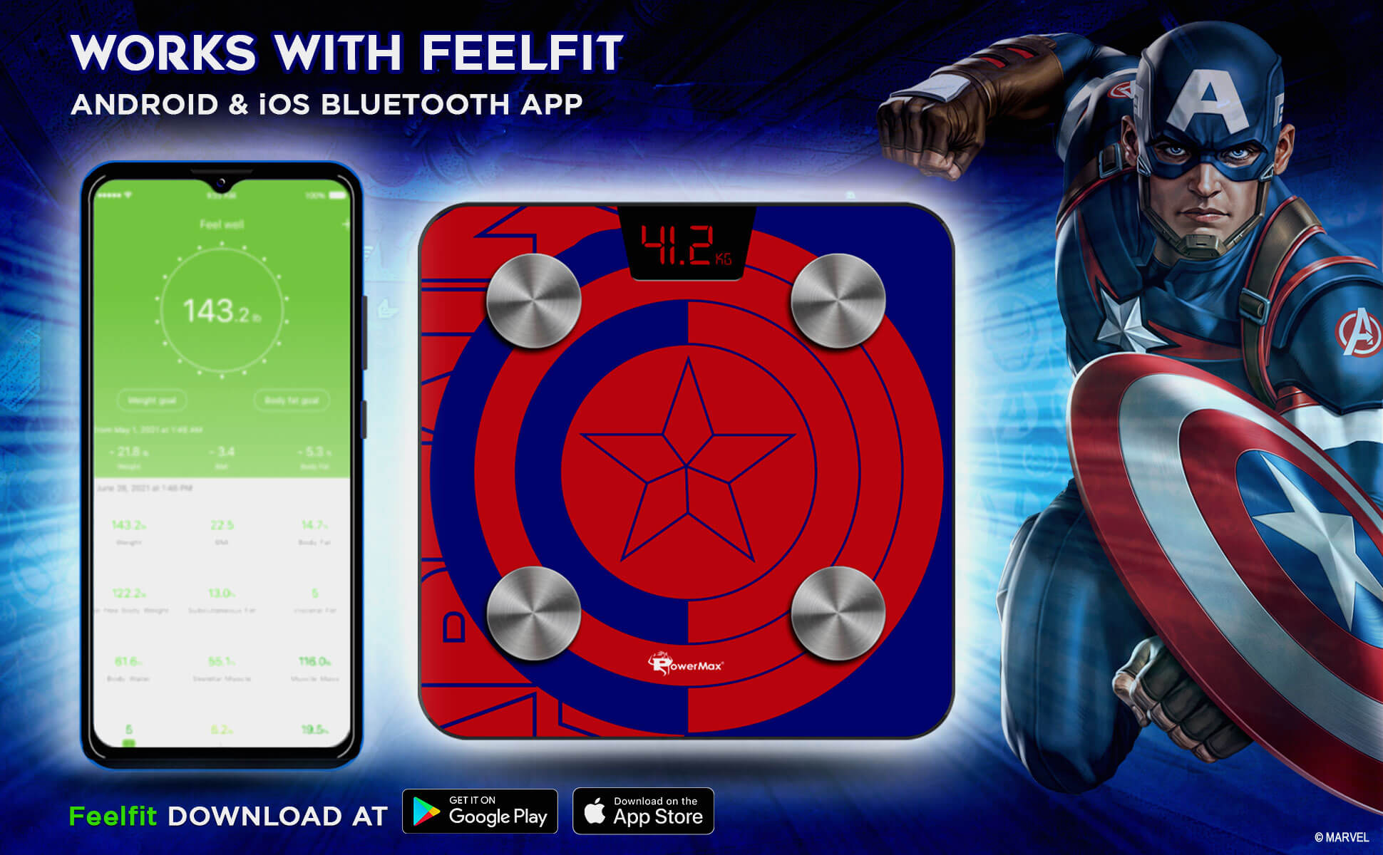 buy powermax x marvel bca-130 captain america edition bluetooth smart scale