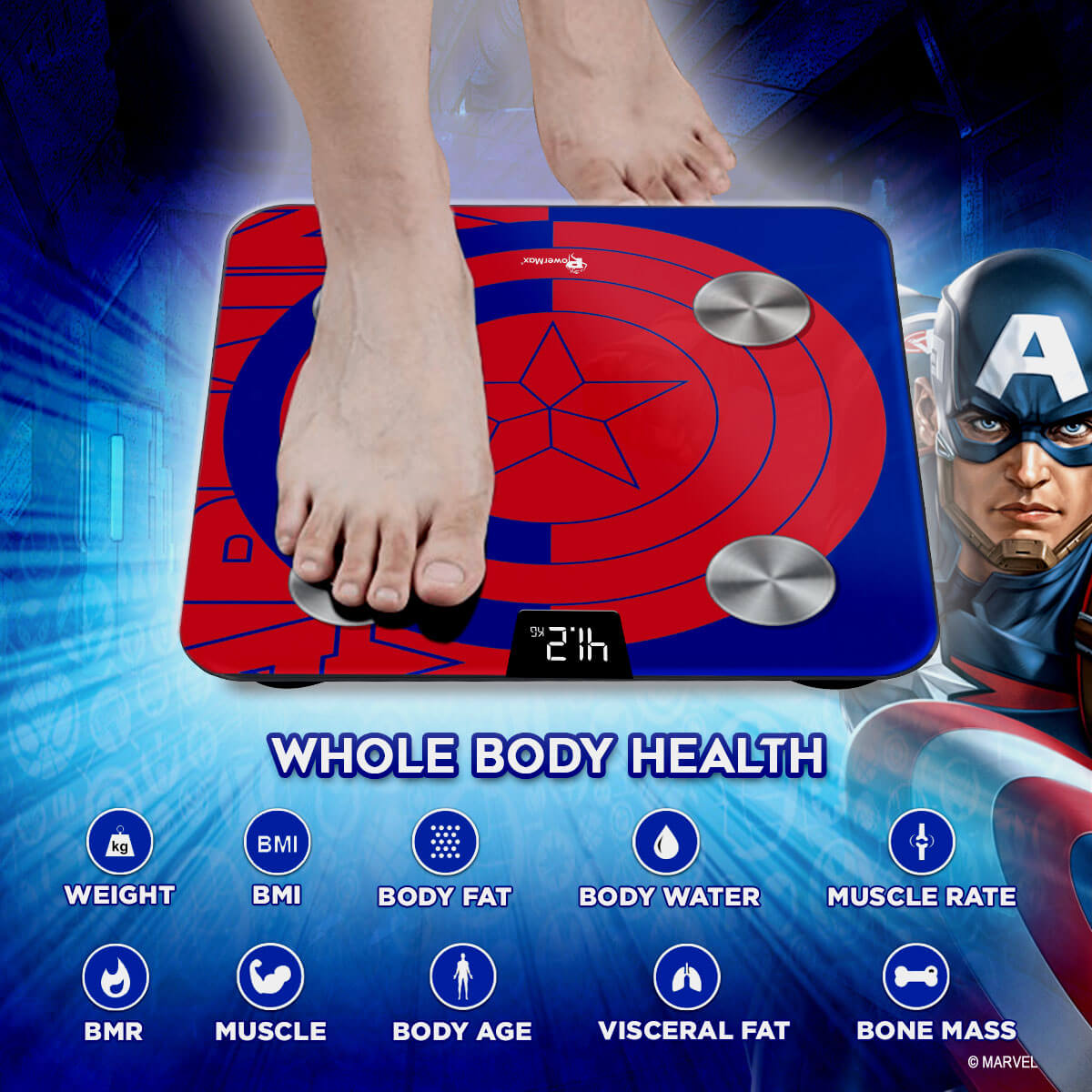 buy powermax x marvel bca-130 captain america edition bluetooth smart scale