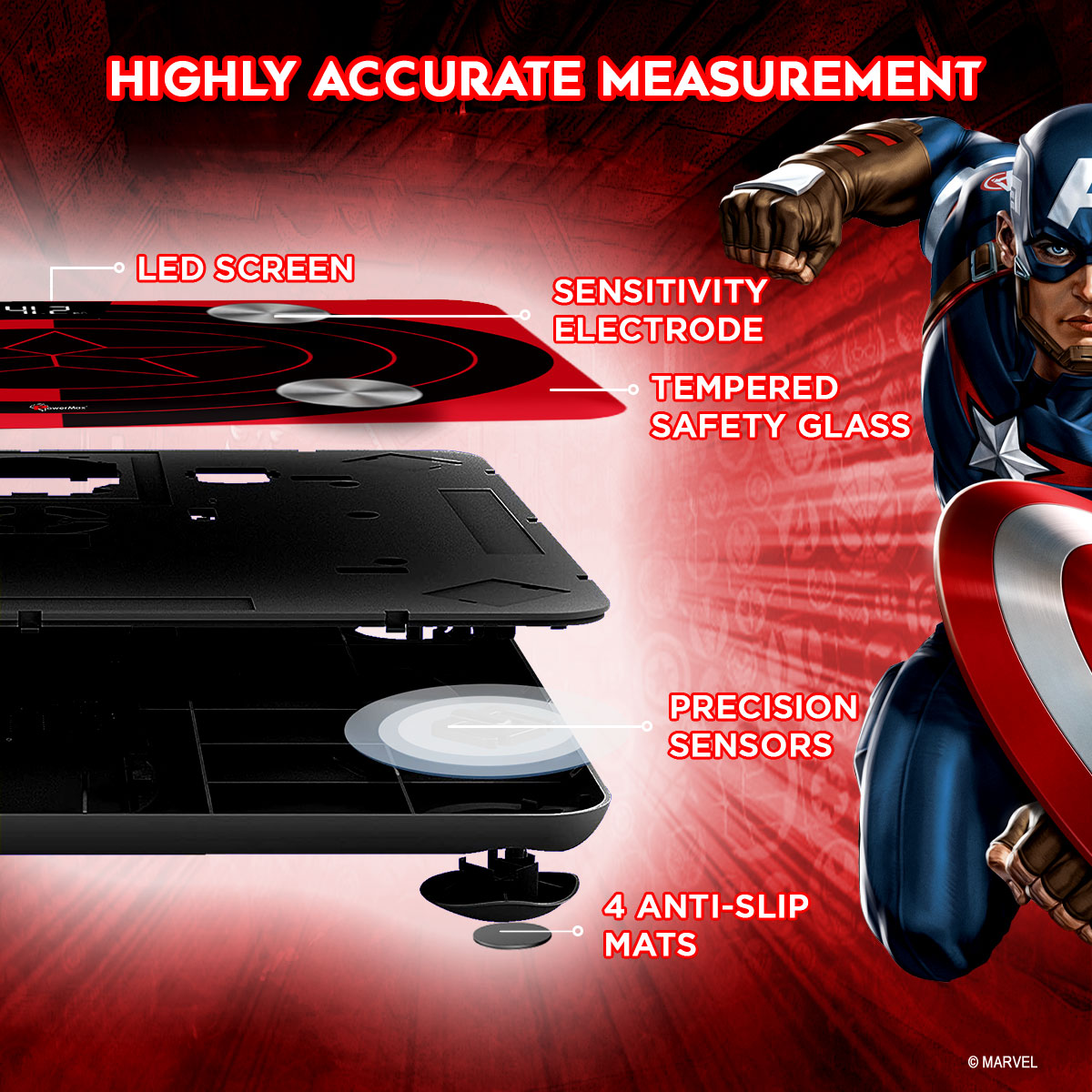 buy powermax x marvel bca-130 captain america edition bluetooth smart scale