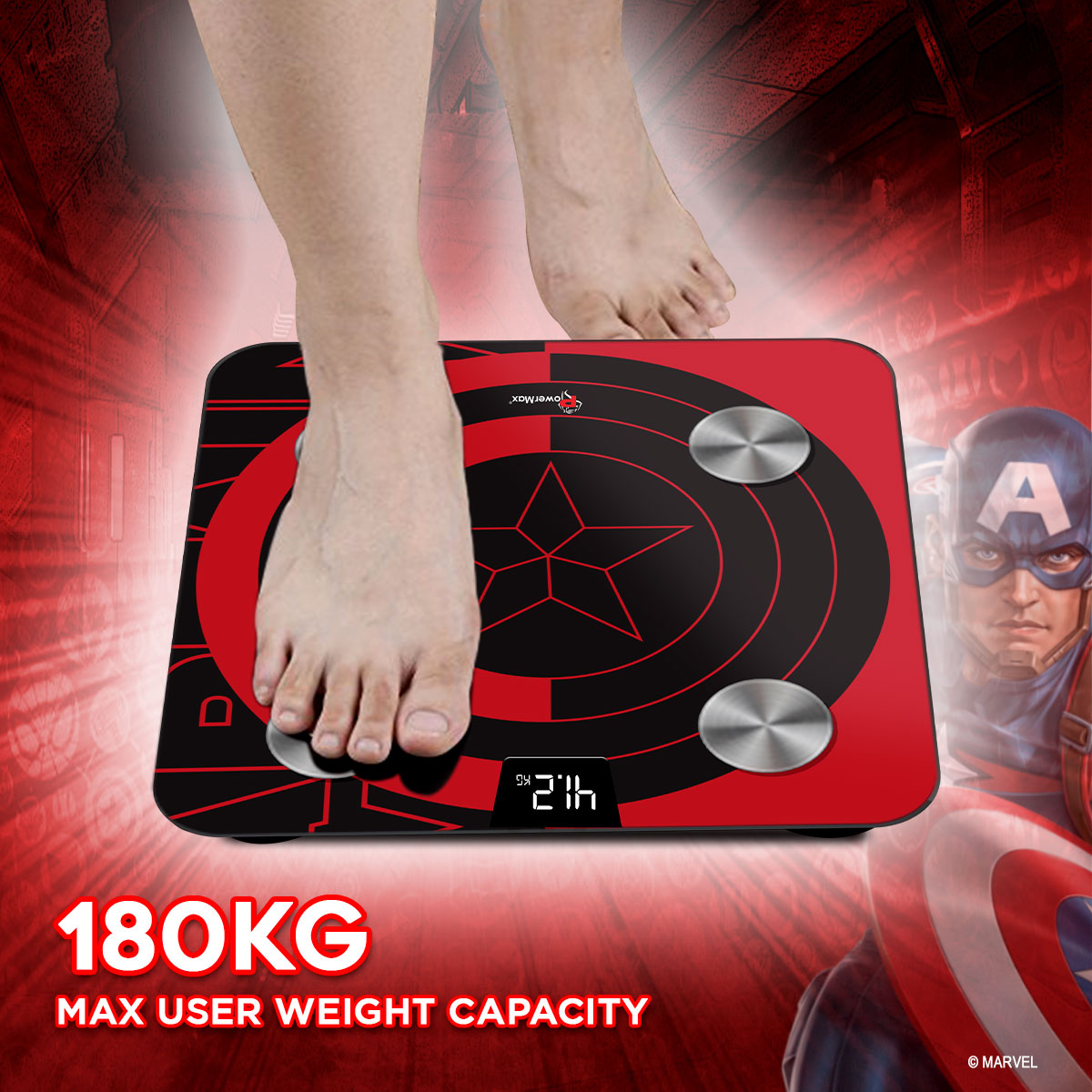 buy powermax x marvel bca-130 captain america edition bluetooth smart scale