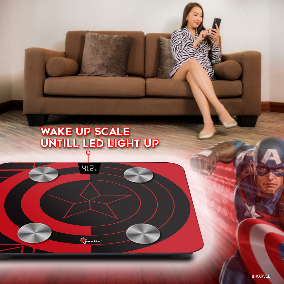 buy powermax x marvel bca-130 captain america edition bluetooth smart scale