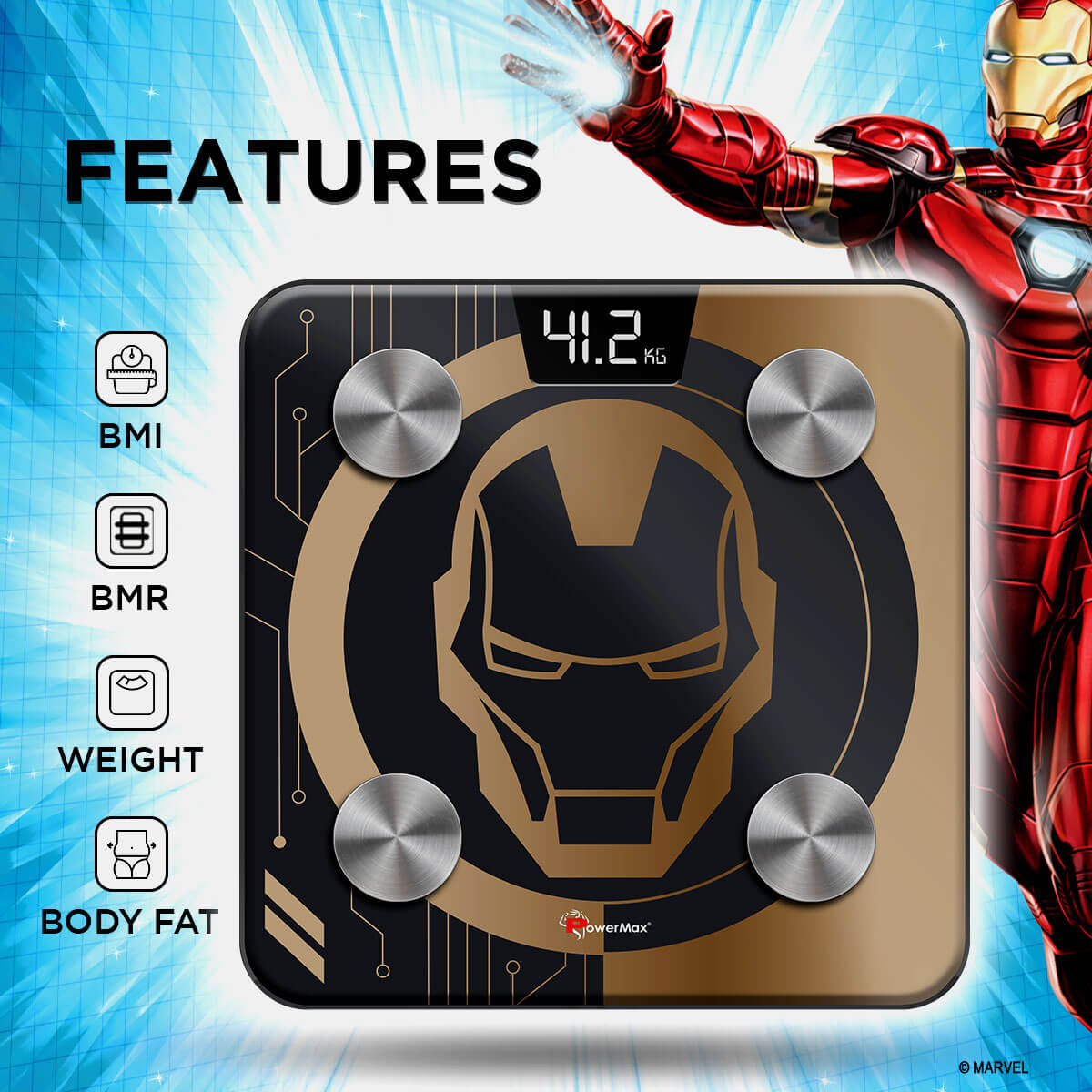 buy powermax x marvel bca-130 iron man edition bluetooth smart scale