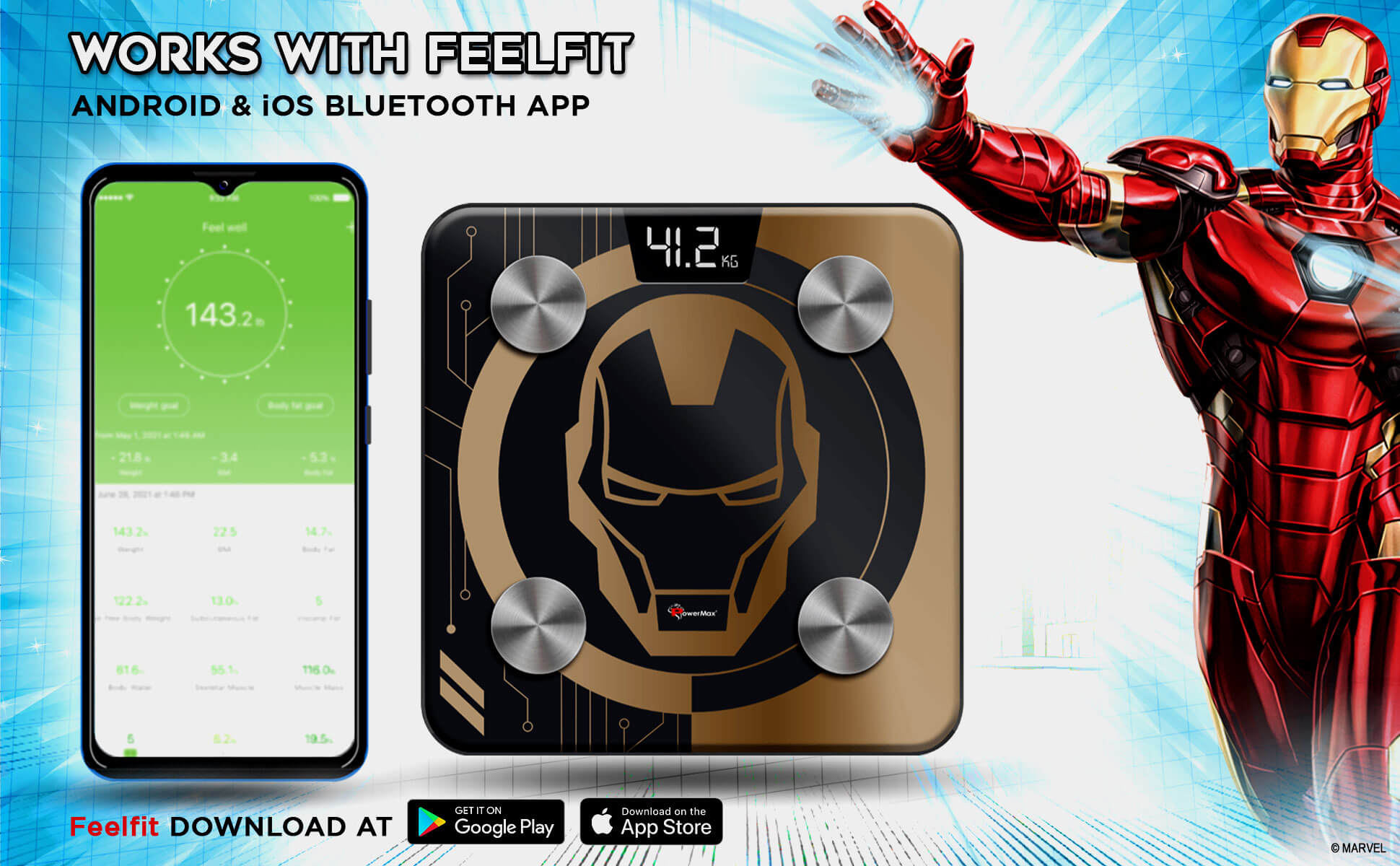 buy powermax x marvel bca-130 iron man edition bluetooth smart scale