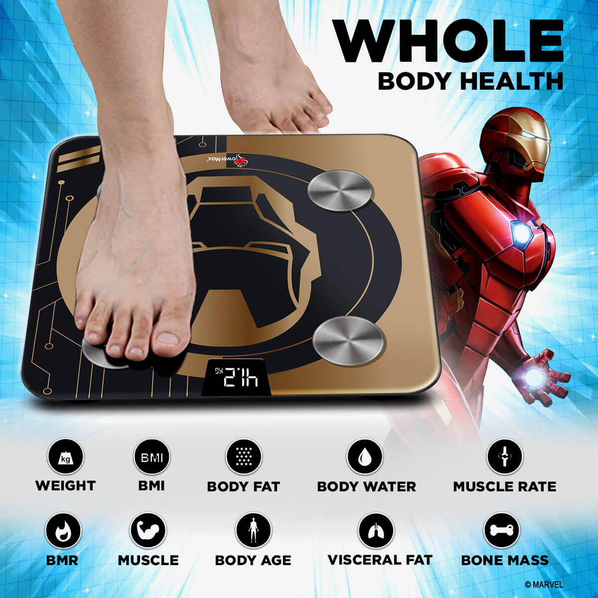 buy powermax x marvel bca-130 iron man edition bluetooth smart scale