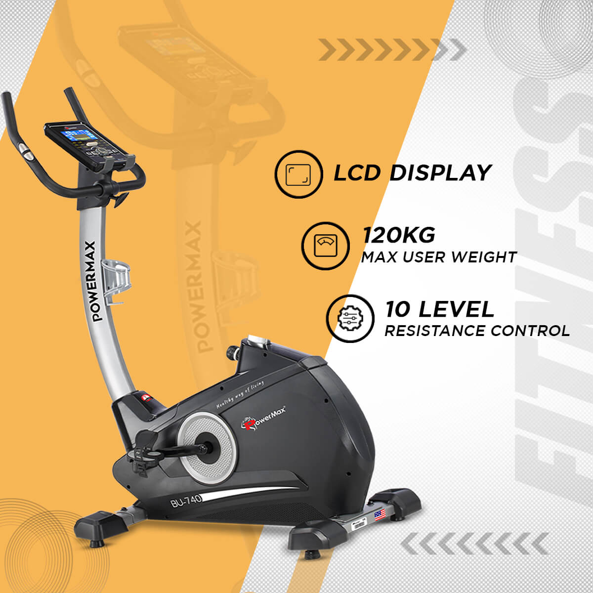 PowerMax Fitness BU-740 Upright Exercise Bike with Hand Pulse