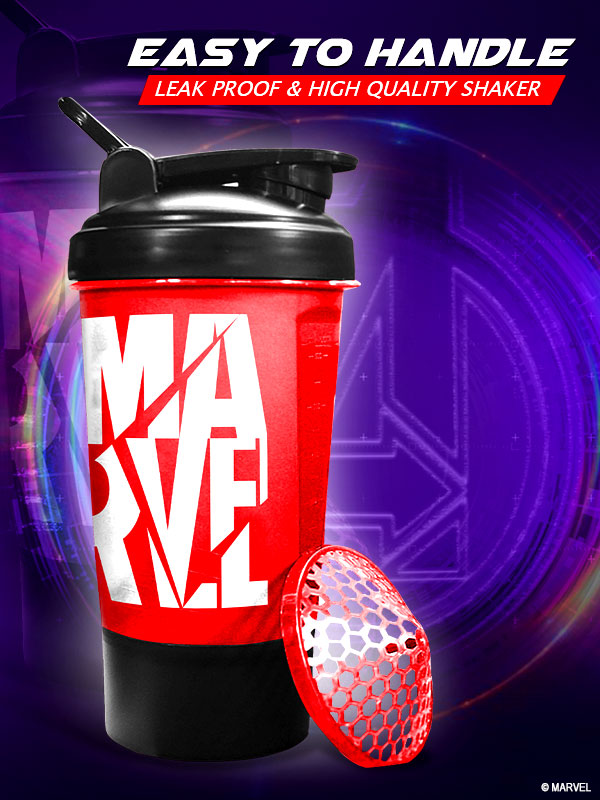 buy powermax x marvel msb-6s-m-red (600ml) marvel protein shaker bottle with single storage