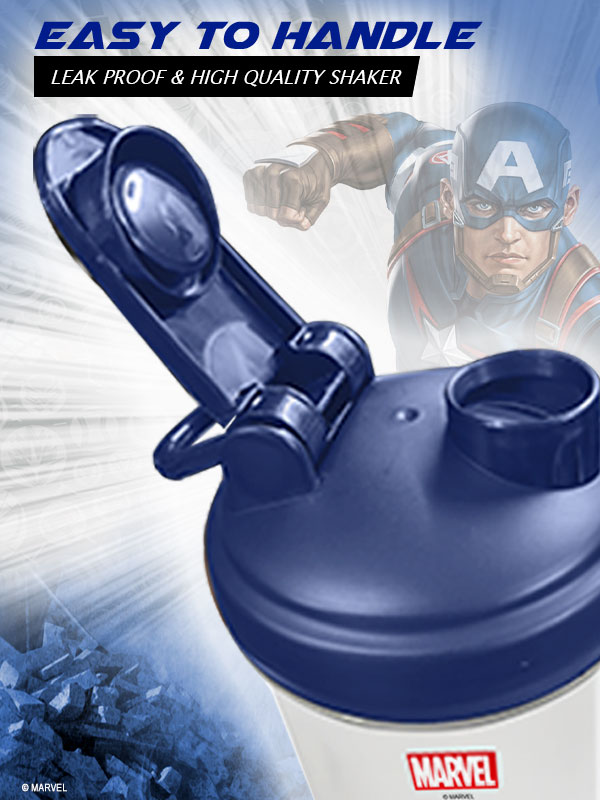 buy powermax x marvel msb-6s-ca-clear (600ml) captain america marvel edition protein shaker bottle with single storage