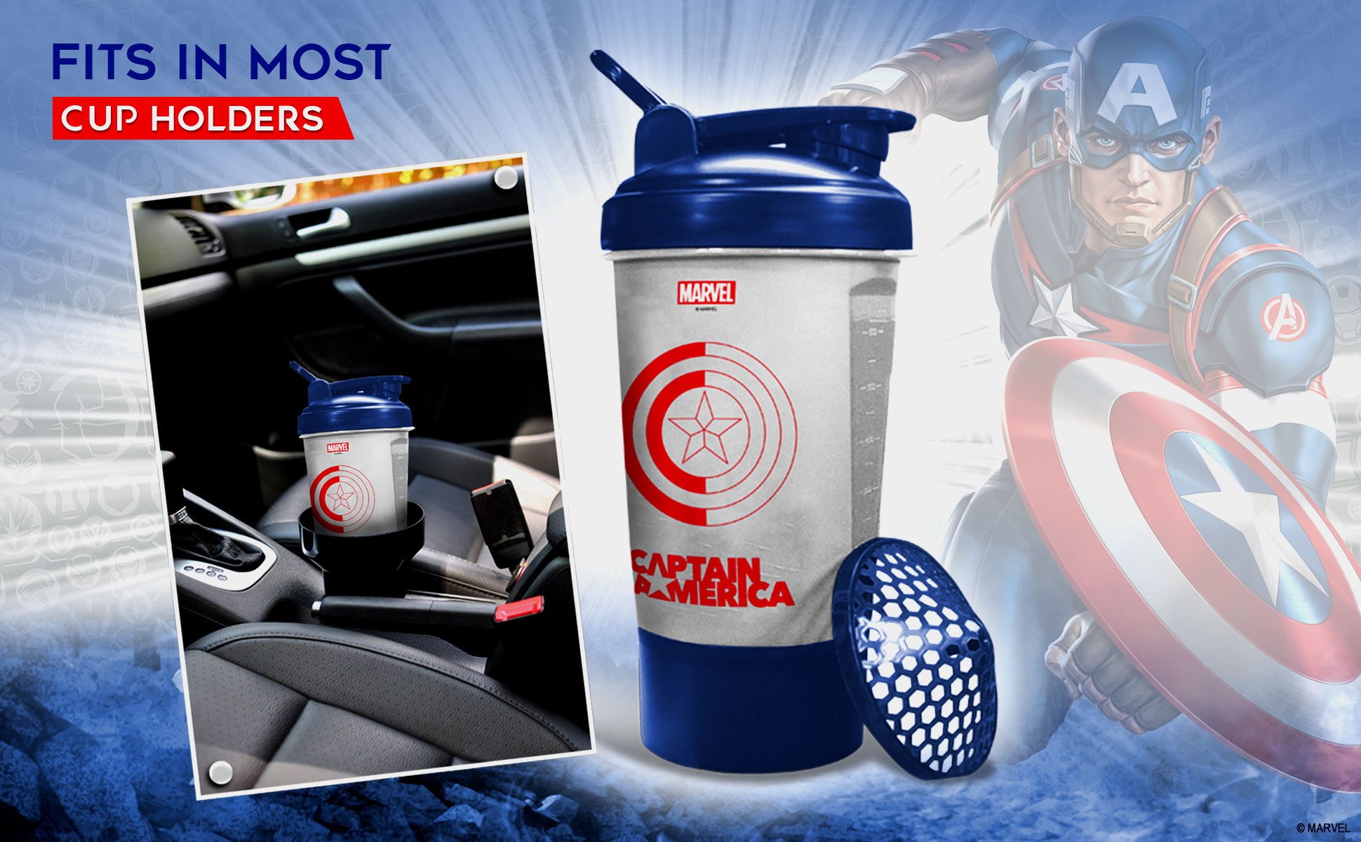 buy powermax x marvel msb-6s-ca-clear (600ml) captain america marvel edition protein shaker bottle with single storage