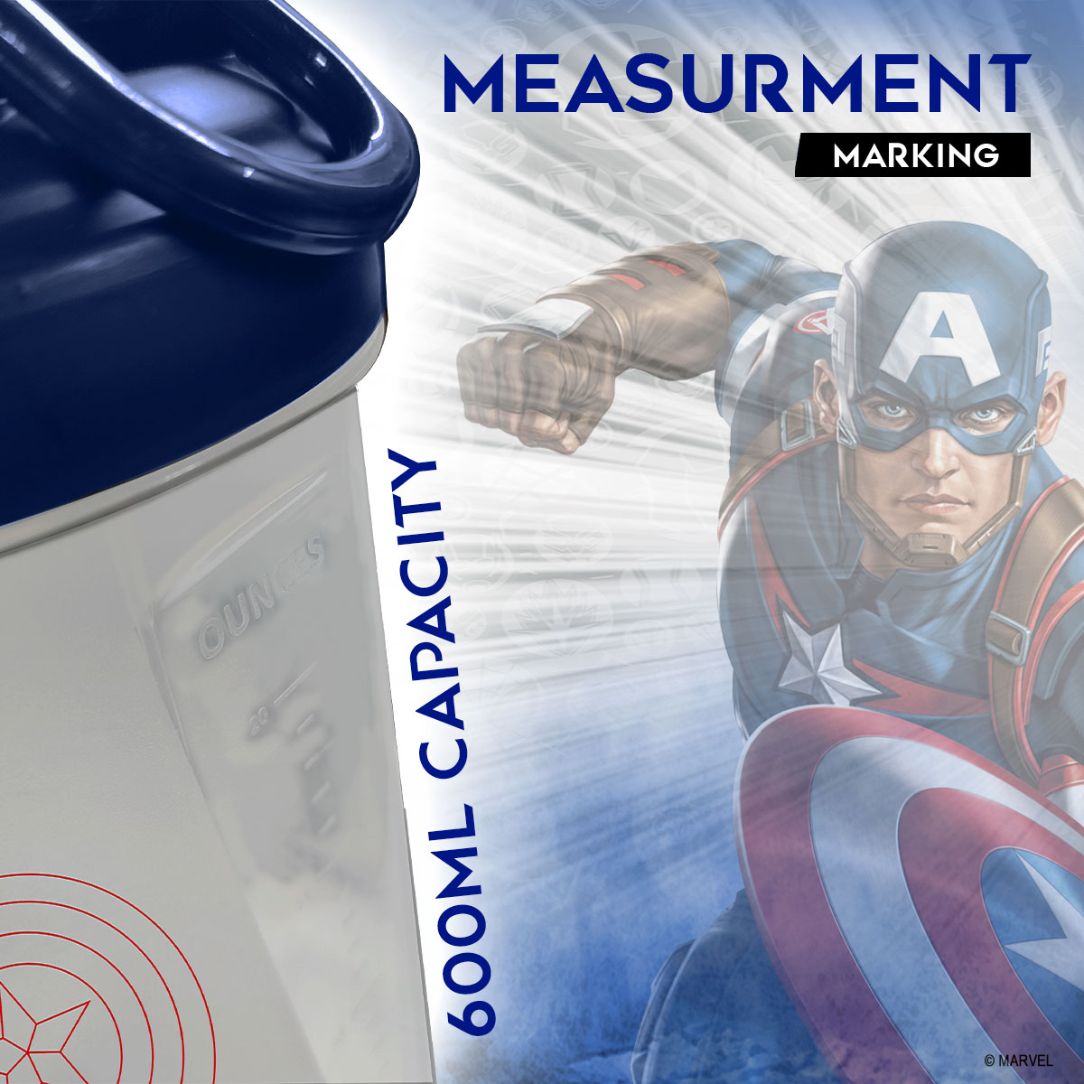 buy powermax x marvel msb-6s-ca-clear (600ml) captain america marvel edition protein shaker bottle with single storage