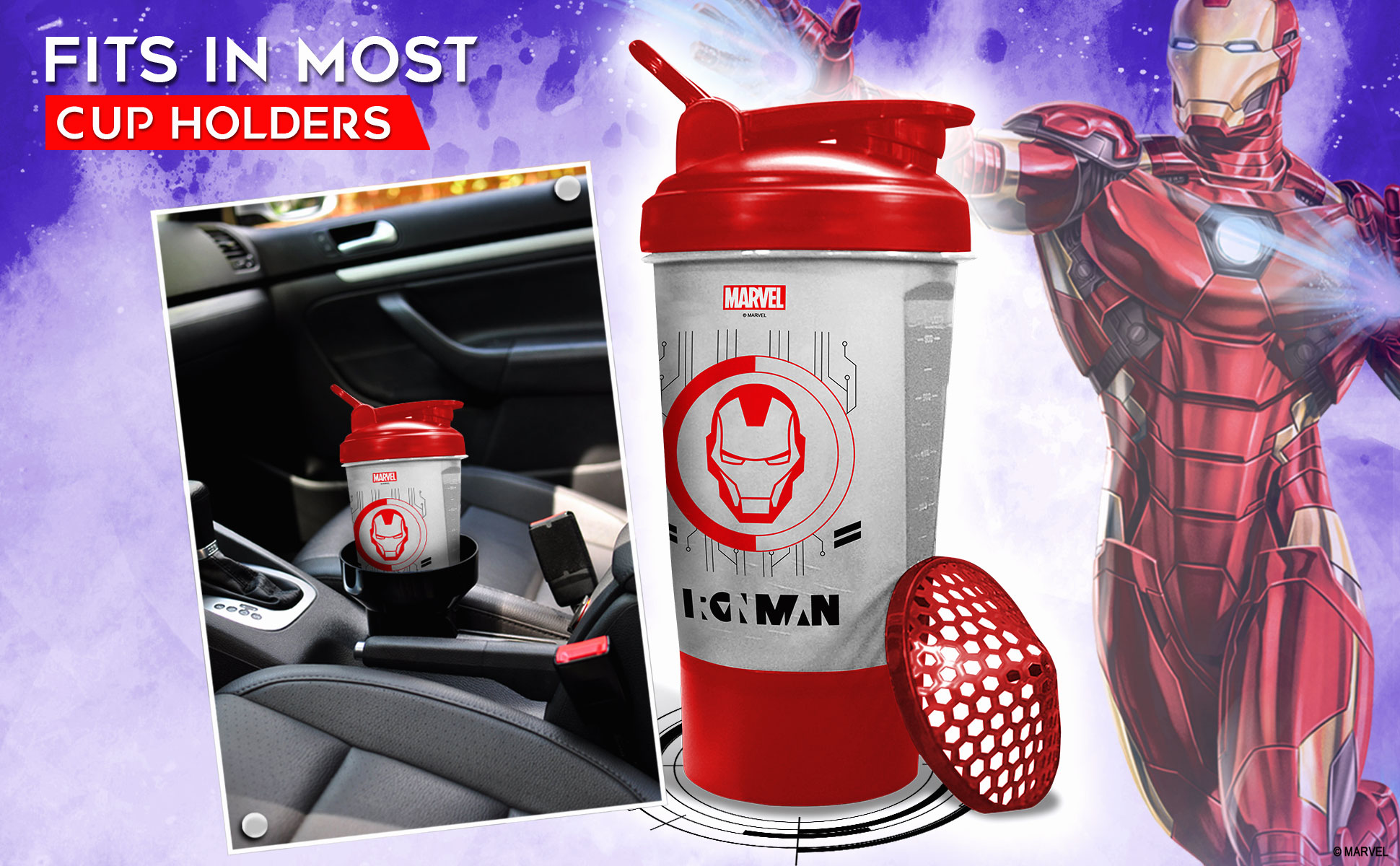 buy powermax x marvel msb-6s-im-clear (600ml) ironman marvel edition protein shaker bottle with single storage