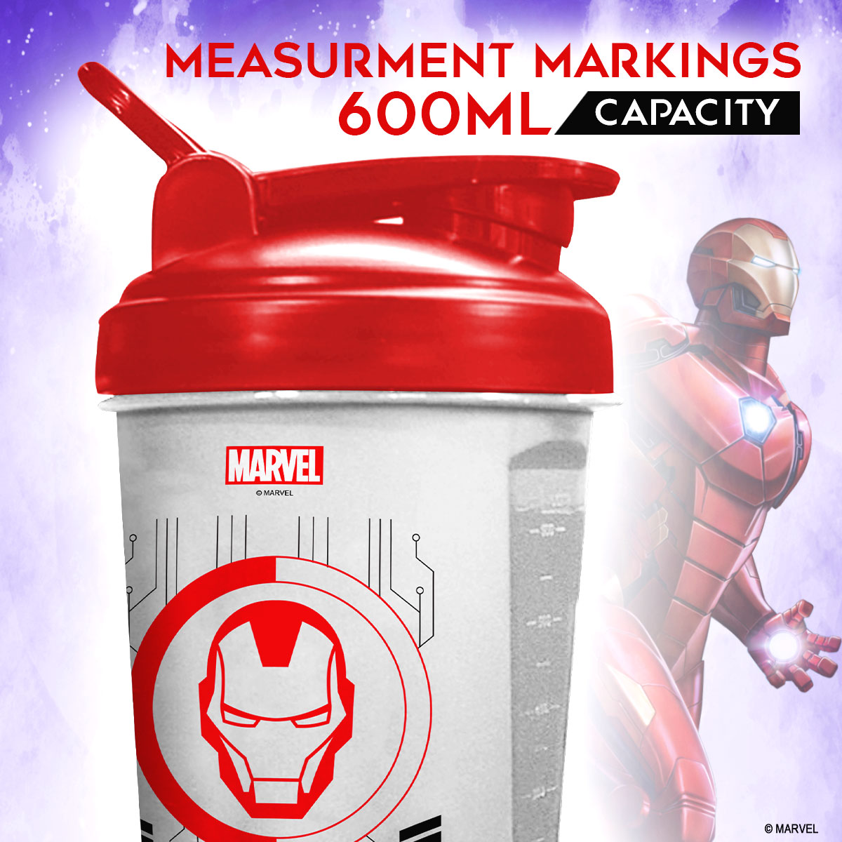 buy powermax x marvel msb-6s-im-clear (600ml) ironman marvel edition protein shaker bottle with single storage