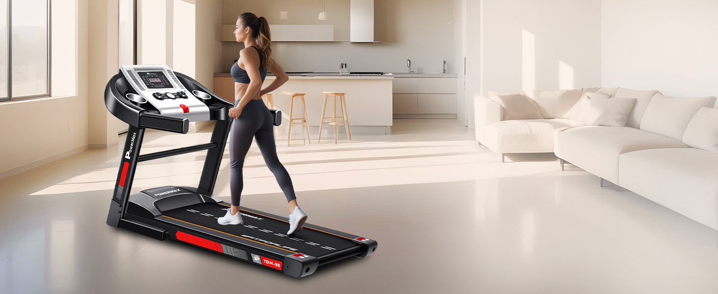 PowerMax Fitness TDM-98 Motorized Treadmill with Free Installation Assistance, Home Use & Automatic BMI Calc.