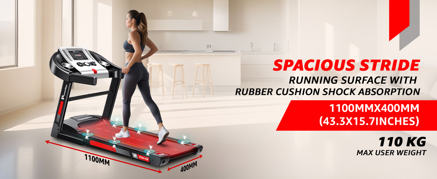 PowerMax Fitness TDM-98 Motorized Treadmill with Free Installation Assistance, Home Use & Automatic BMI Calc.