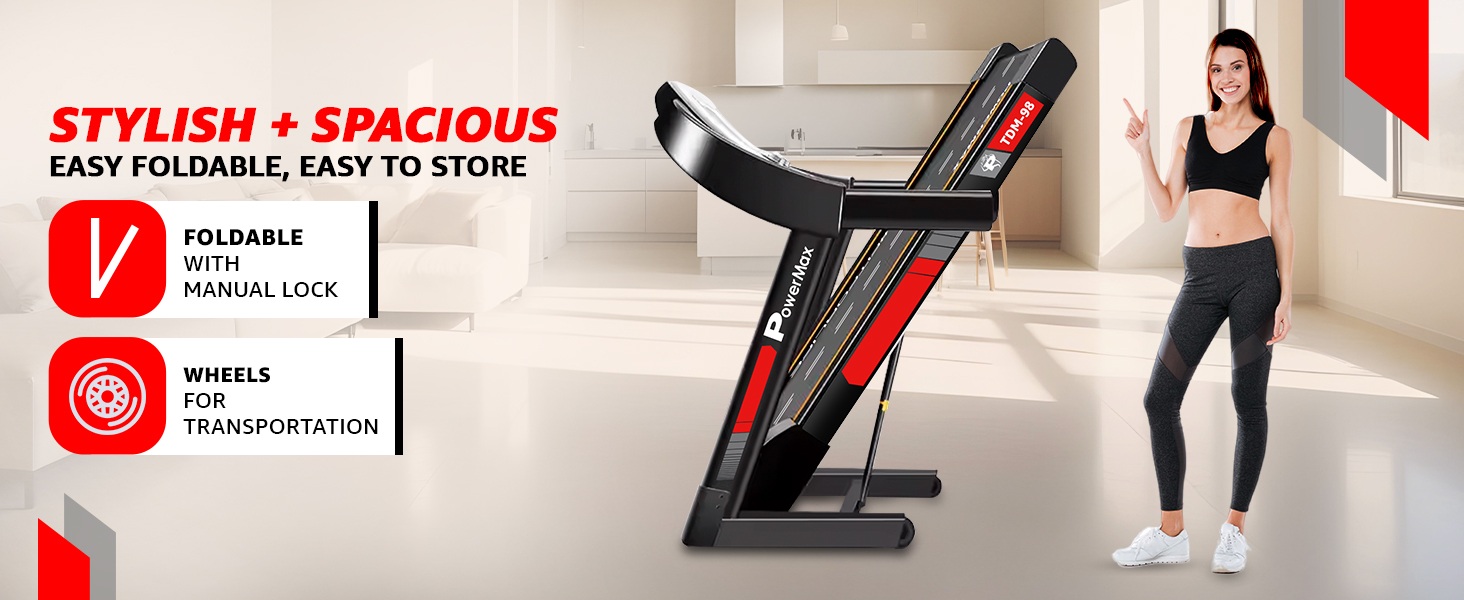PowerMax Fitness TDM-98 Motorized Treadmill with Free Installation Assistance, Home Use & Automatic BMI Calc.