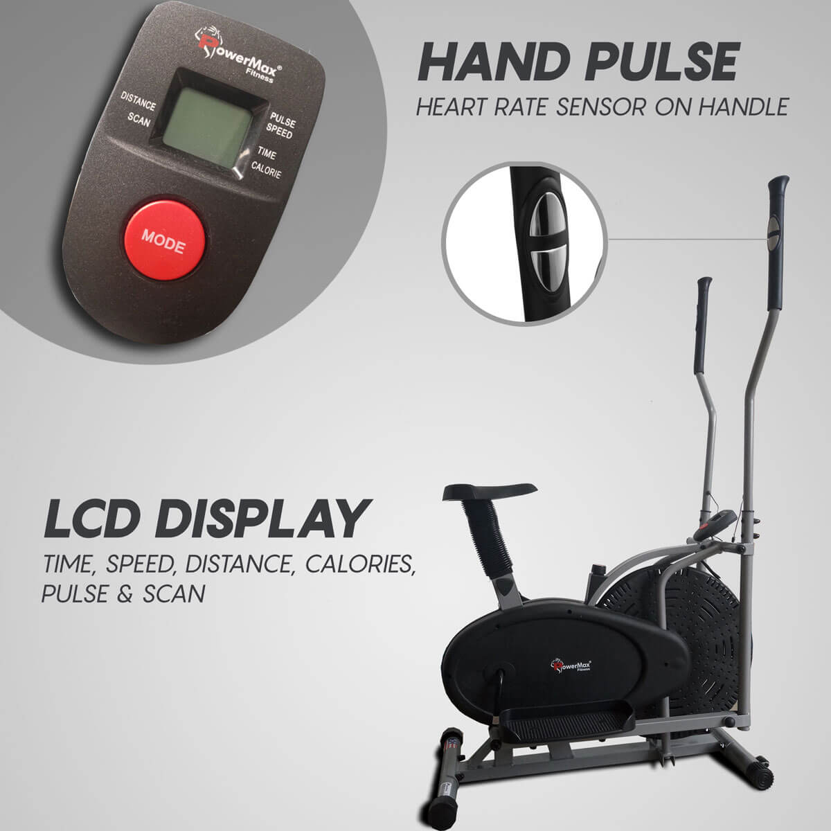 Elliptical cross trainer with hand pulse