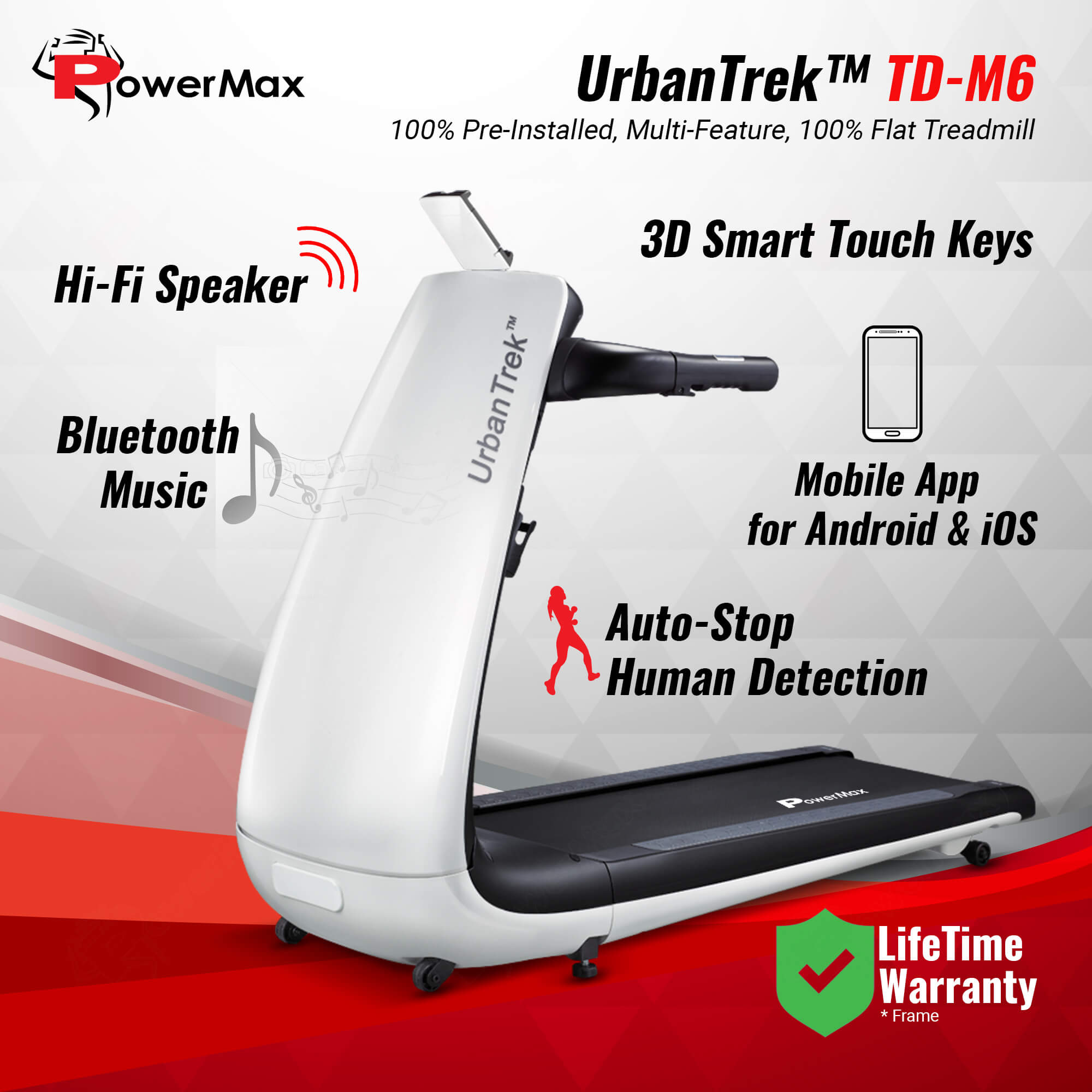 UrbanTrek™ TD-M6 100% Pre-Installed, Multi-Feature, 100% Flat Treadmill