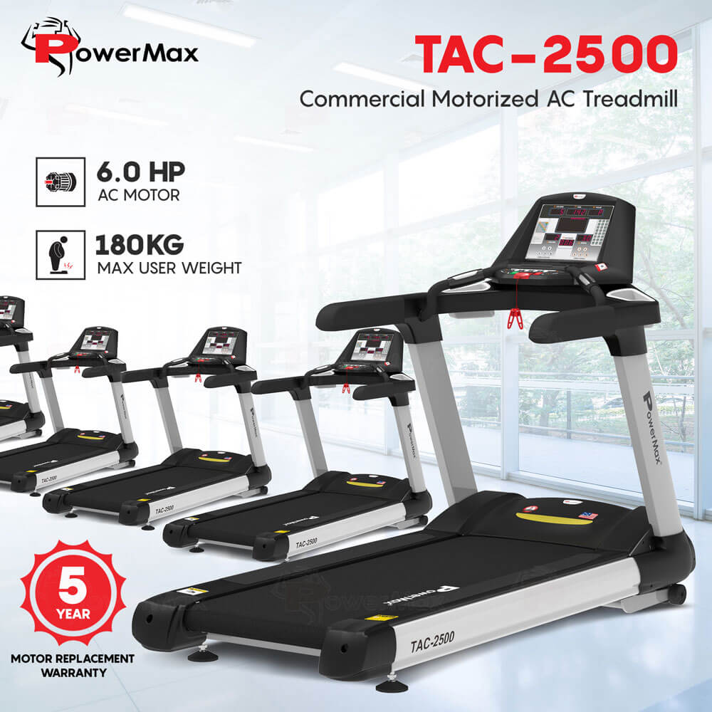 PowerMax TAC 2500 Semi Commercial Motorized Treadmill with 20 Levels Auto Incline