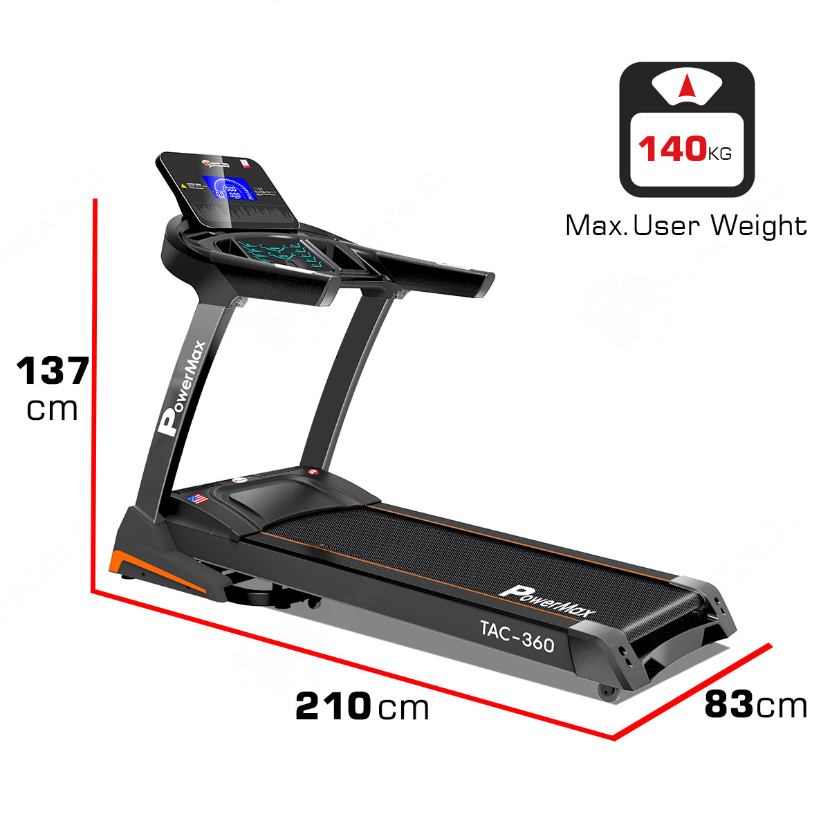 PowerMax Fitness TAC-360 AC Motorized Treadmill with Auto Incline and Auto lubrication