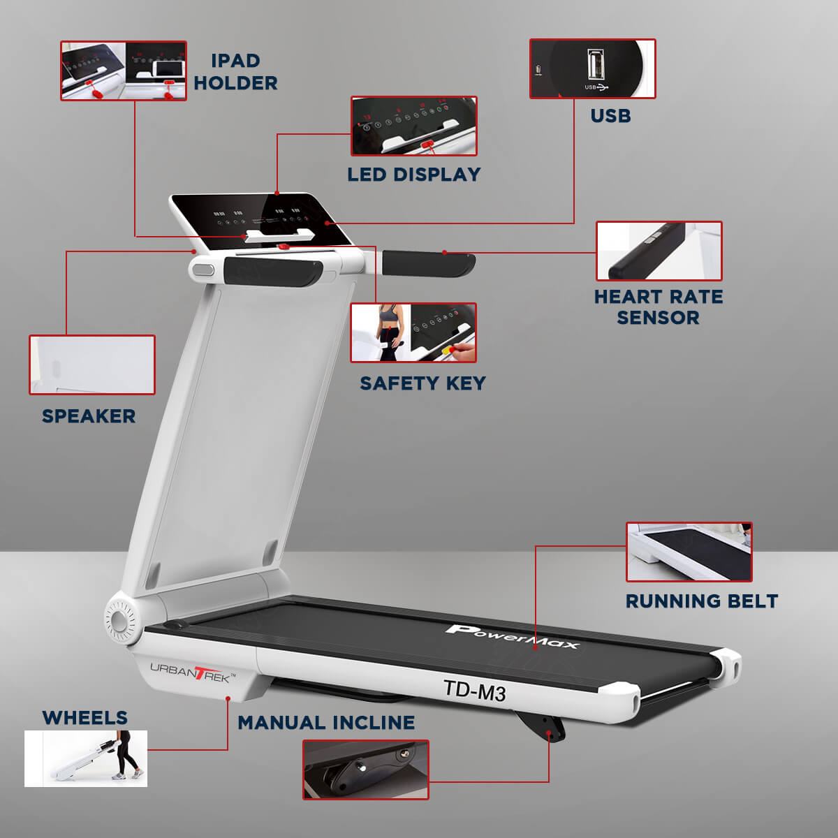 UrbanTrek TD-M3  Motorised Treadmill with Bluetooth Music Function