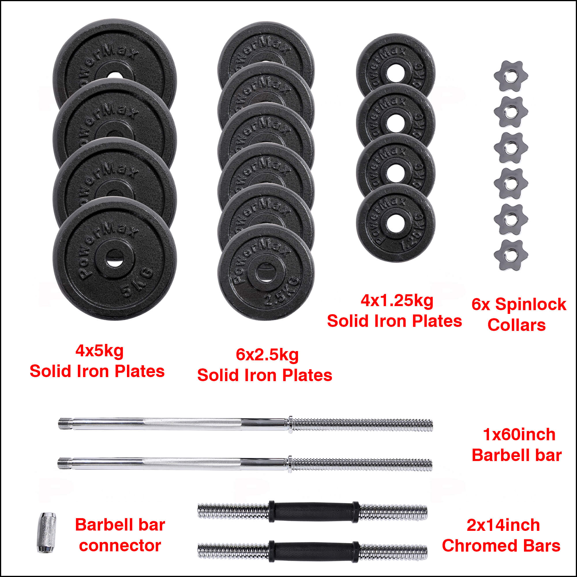 PDS-50Kg Dumbbells Set Metal Plates + Dumbbell Rods Home Gym