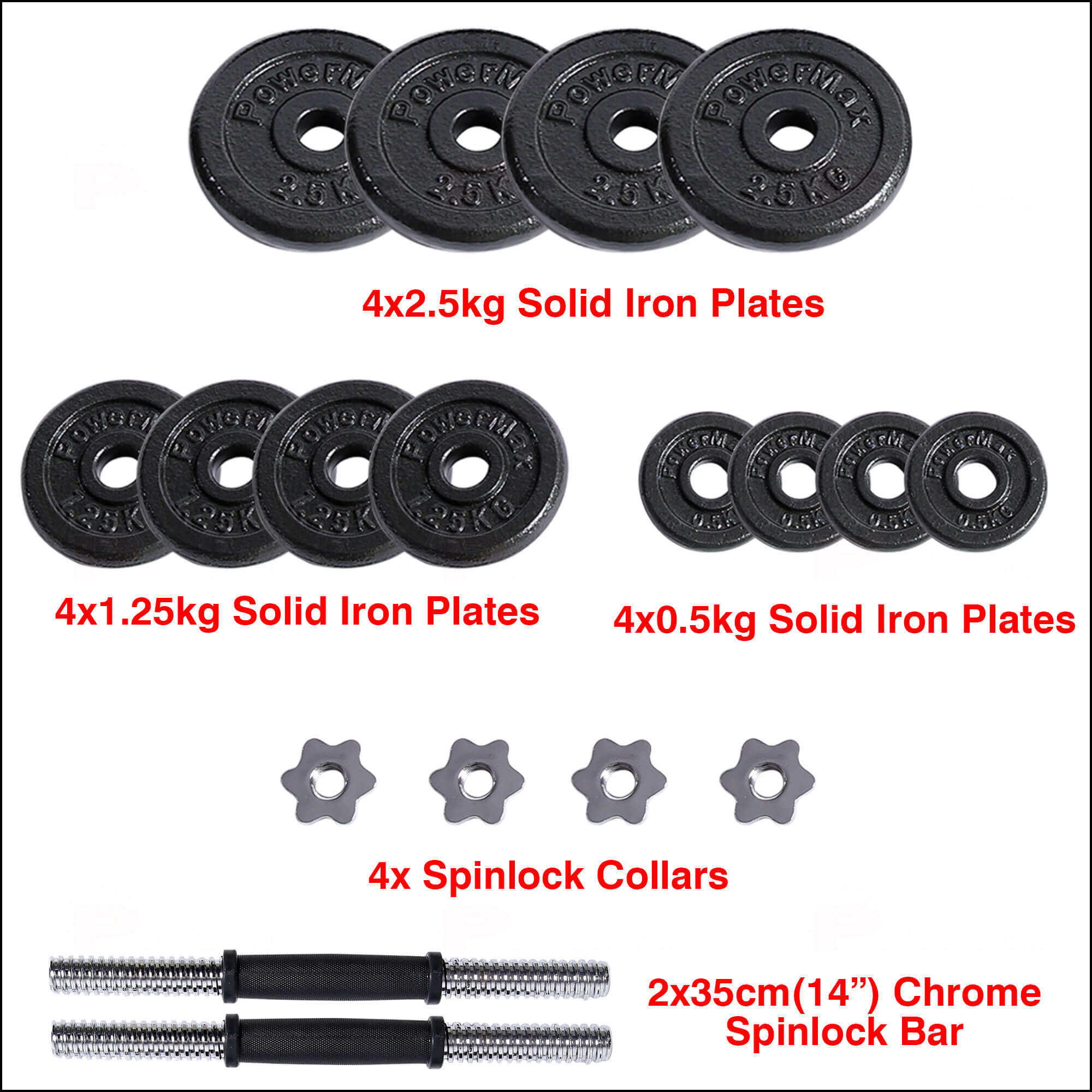 PDS-20Kg Dumbbells Set Metal Plates + Dumbbell Rods Home Gym