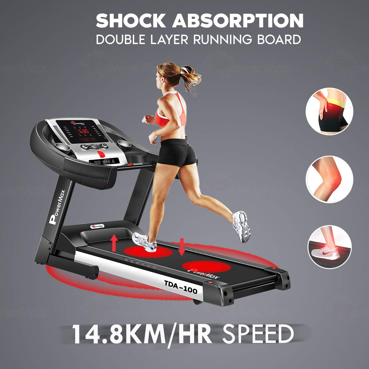 PowerMax Fitness TDA-100 Semi Auto lubrication Motorized Treadmill with Auto Incline