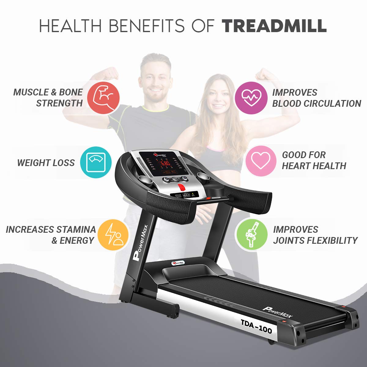 PowerMax Fitness TDA-100 Semi Auto lubrication Motorized Treadmill with Auto Incline