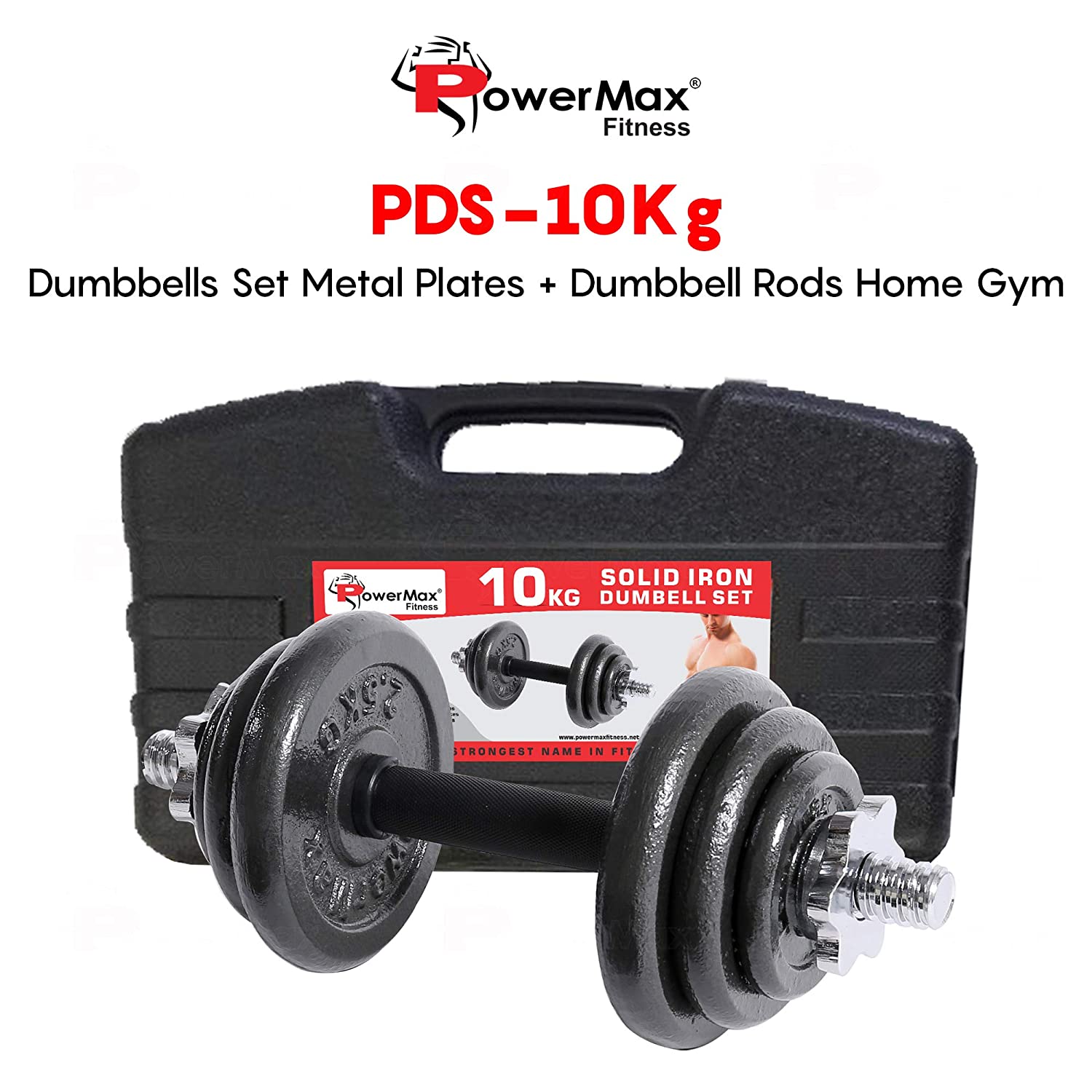 PowerMax Fitness PDS-10KG Dumbbell Set with Non-Slip Grip for Home Use