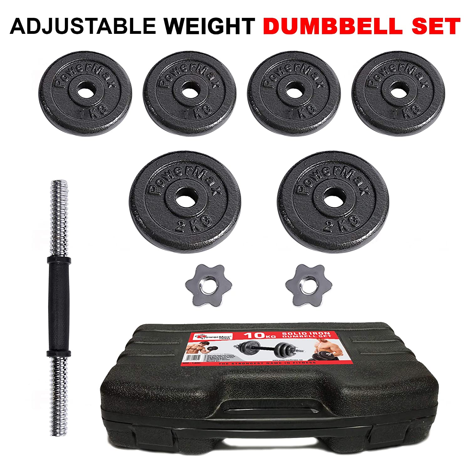 PowerMax Fitness PDS-10KG Dumbbell Set with Non-Slip Grip for Home Use