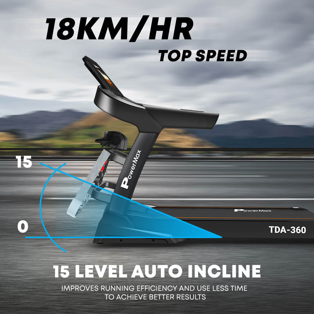 PowerMax Fitness New TDA-360 15.6inch HD Display Motorized Treadmill with Auto Incline