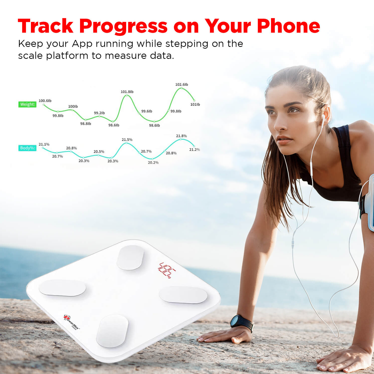 New PowerMax Fitness BCA-150 Smart Bluetooth Body weight Scale