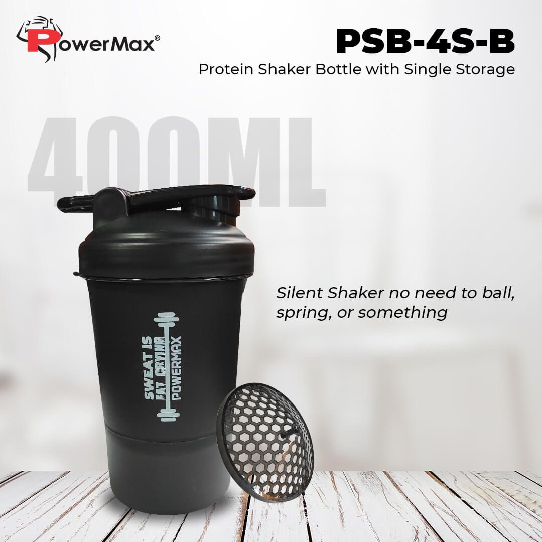 PowerMax Fitness PSB-4S-B (400ml) Protein Shaker Bottle with Single Storage