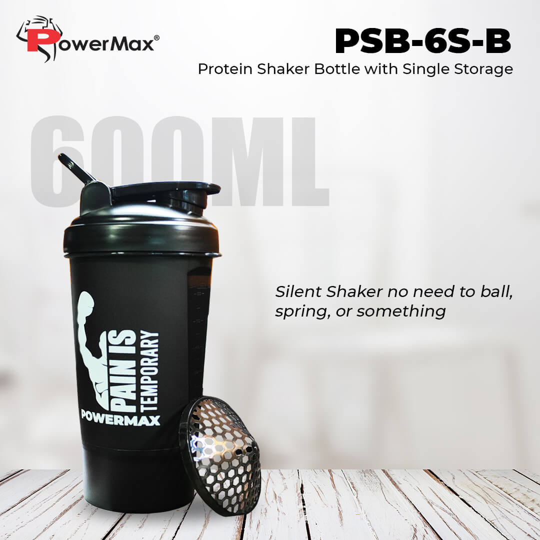 PowerMax Fitness PSB-6S-B (600ml) Protein Shaker Bottle with Single Storage