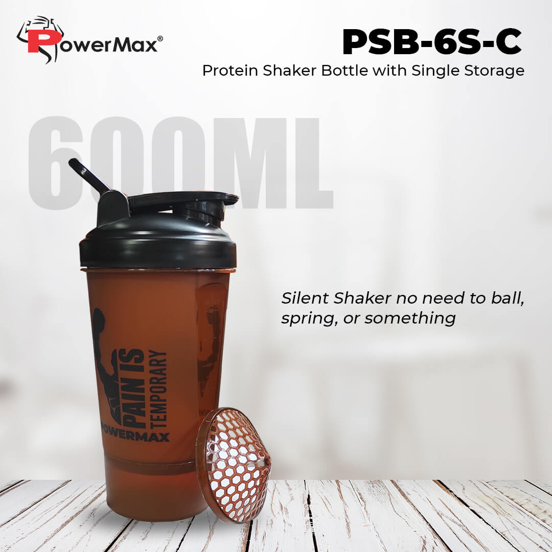 PowerMax Fitness PSB-6S-C (600ml) Protein Shaker Bottle with Single Storage