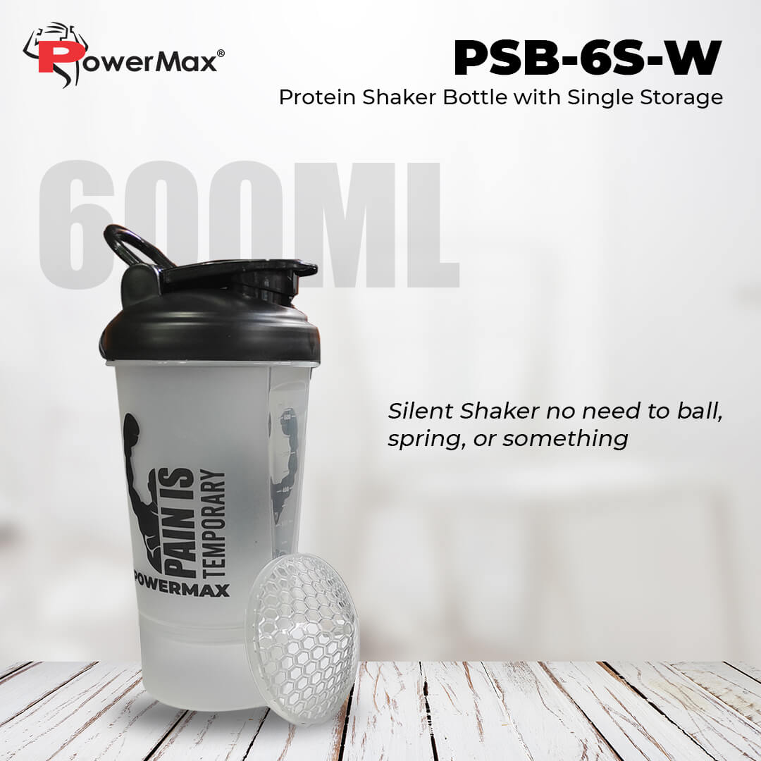 PowerMax Fitness PSB-6S-W (600ml) Protein Shaker Bottle with Single Storage