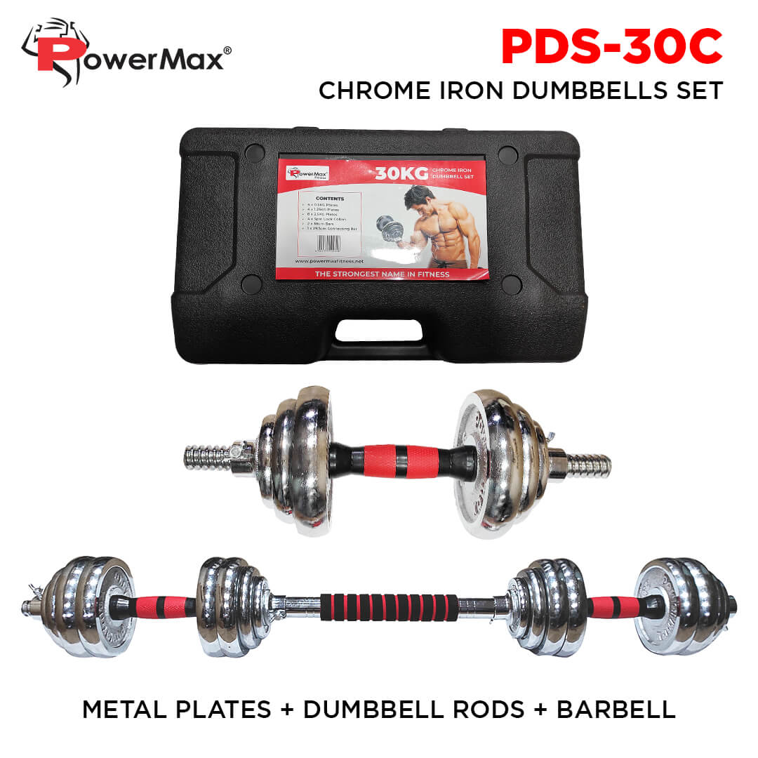 PowerMax Fitness New PDS-30C Chrome Iron Dumbbells Set