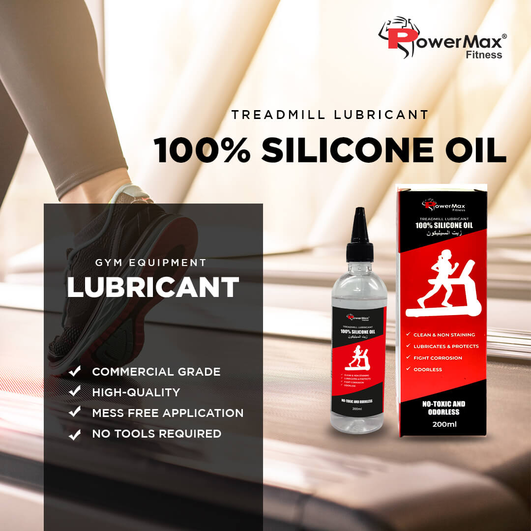 PowerMax Fitness PMS-200 | 100% Silicone Oil | Treadmill Belt Lubricant | Made In India | No Odor | Nozzle cap for easy application | smooth running | Silicone Oil Bottle
