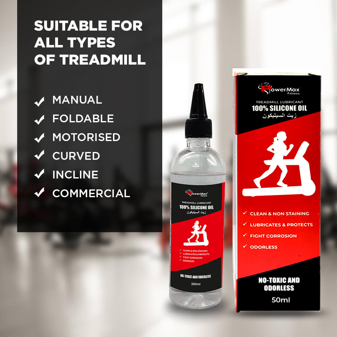 PowerMax Fitness PMS-200 | 100% Silicone Oil | Treadmill Belt Lubricant | Made In India | No Odor | Nozzle cap for easy application | smooth running | Silicone Oil Bottle