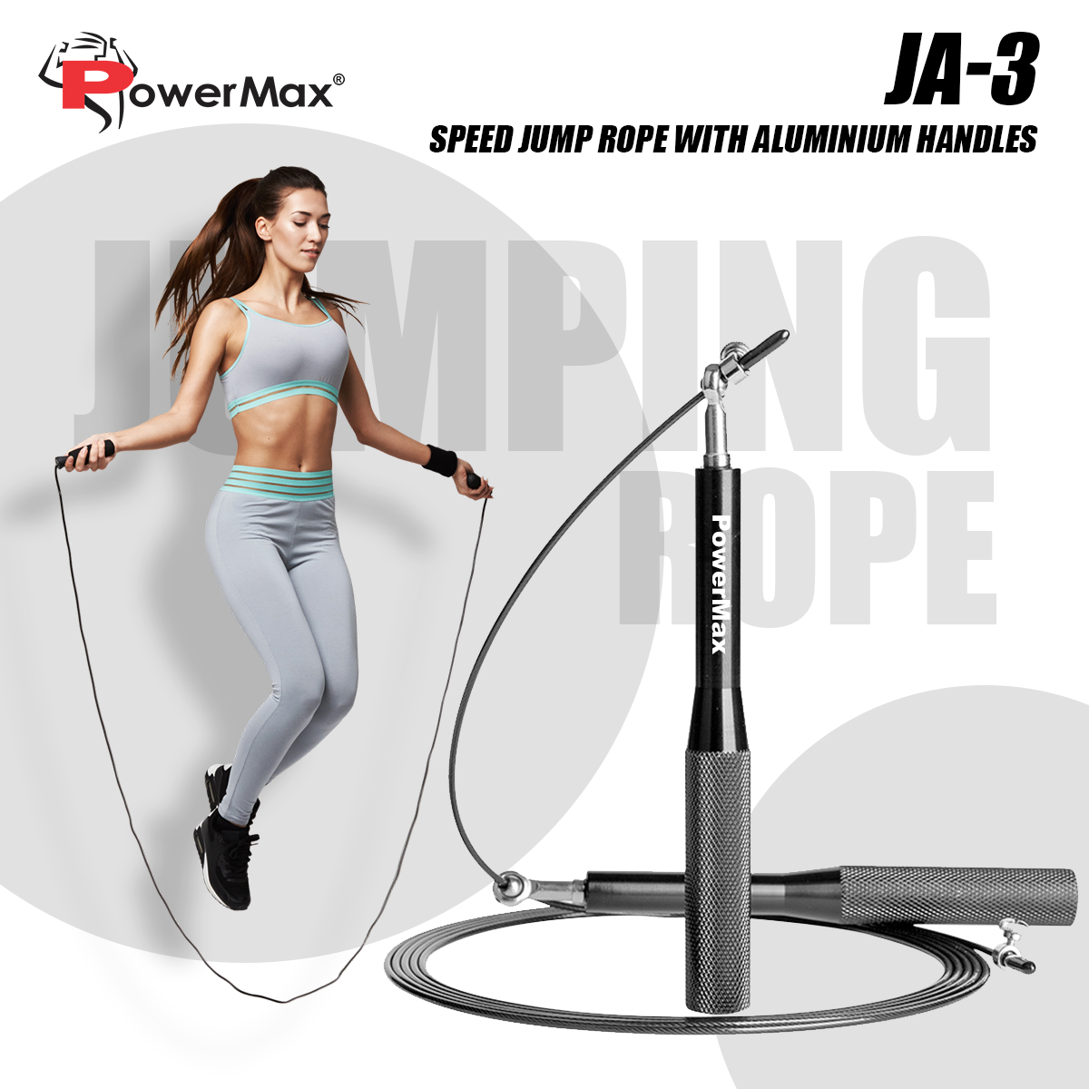 JA-3 (Black) Exercise Speed Jump Rope With Adjustable Cable