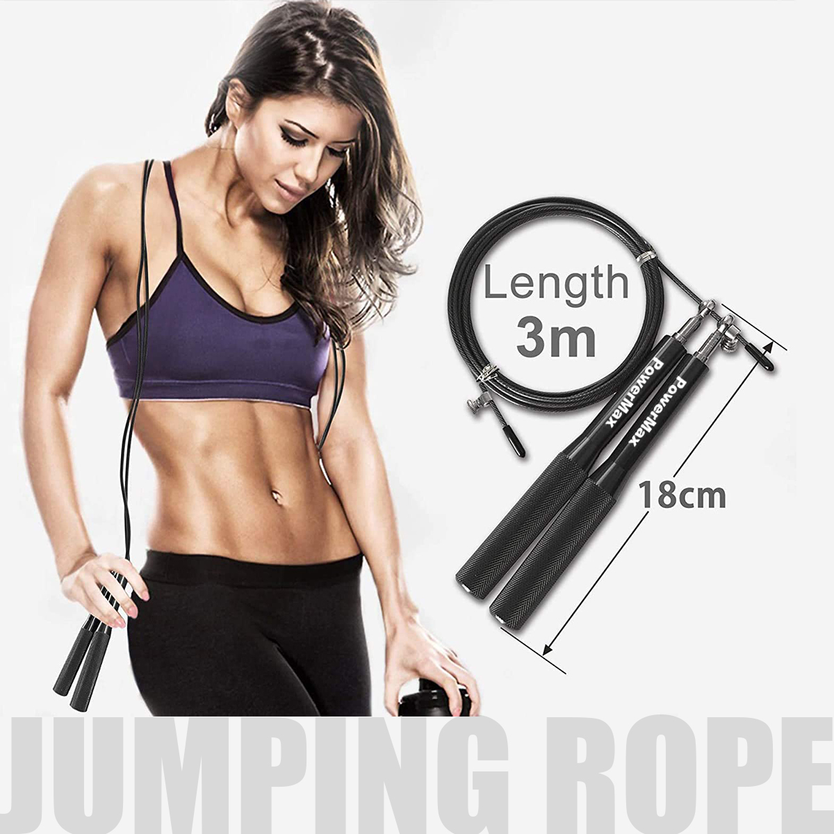 JA-3 (Black) Exercise Speed Jump Rope With Adjustable Cable