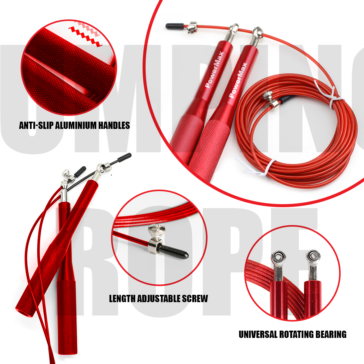  JA-3 (Red) Exercise Speed Jump Rope With Adjustable Cable