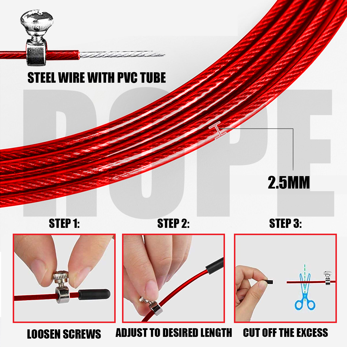  JA-3 (Red) Exercise Speed Jump Rope With Adjustable Cable