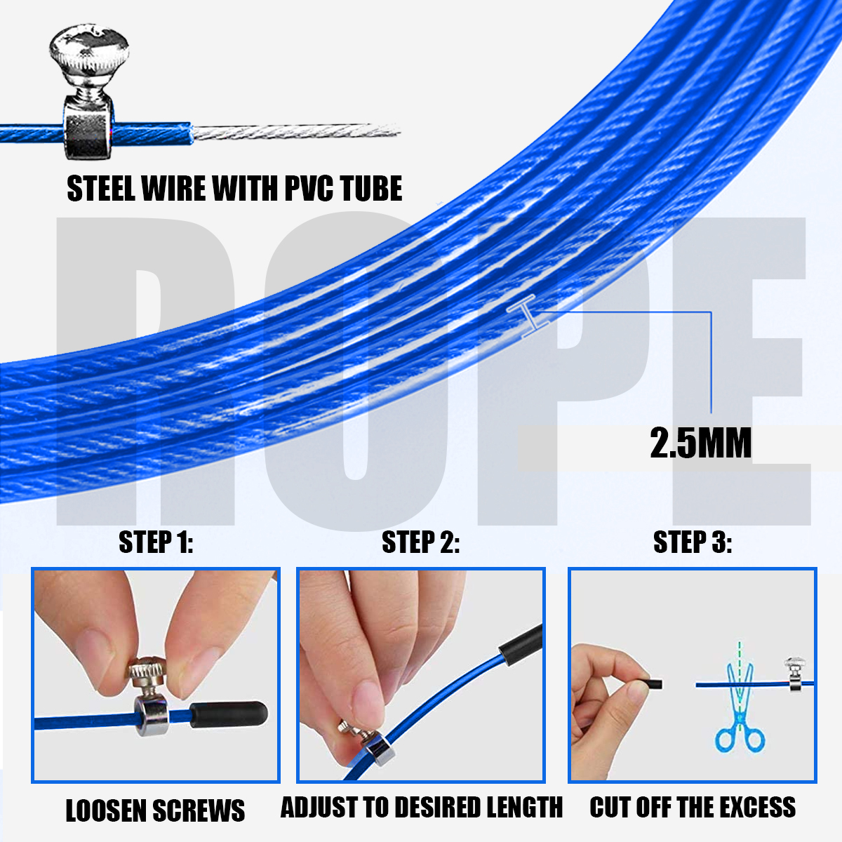 JP-2 (Blue) Exercise Speed Jump Rope With Adjustable Cable