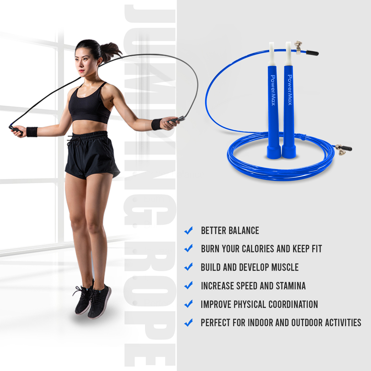 JP-2 (Blue) Exercise Speed Jump Rope With Adjustable Cable