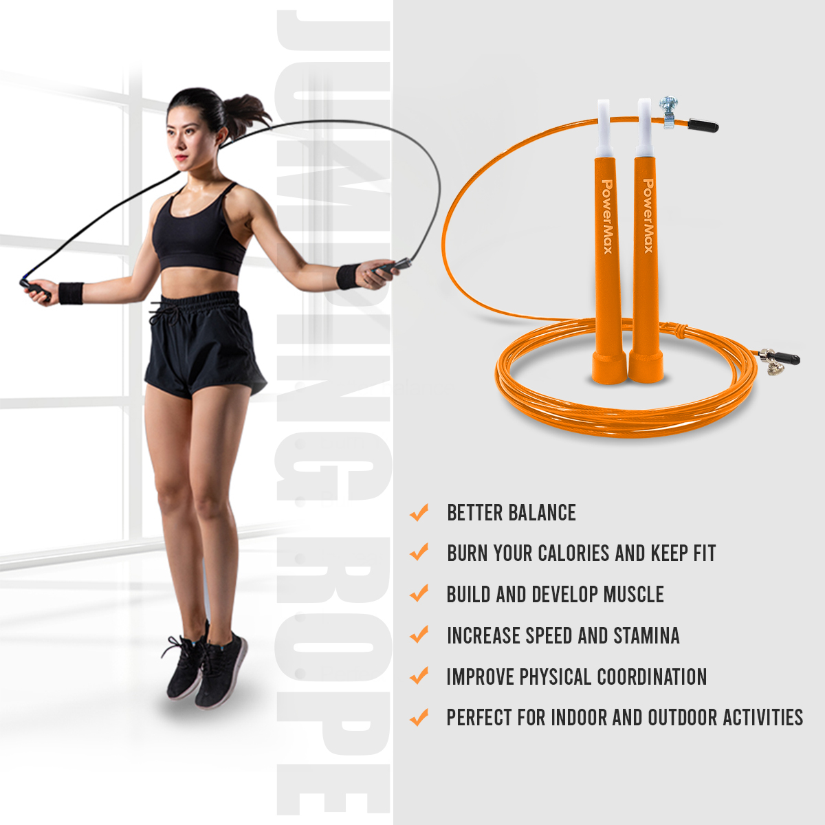 JP-2 (Orange)  Exercise Speed Jump Rope With Adjustable Cable