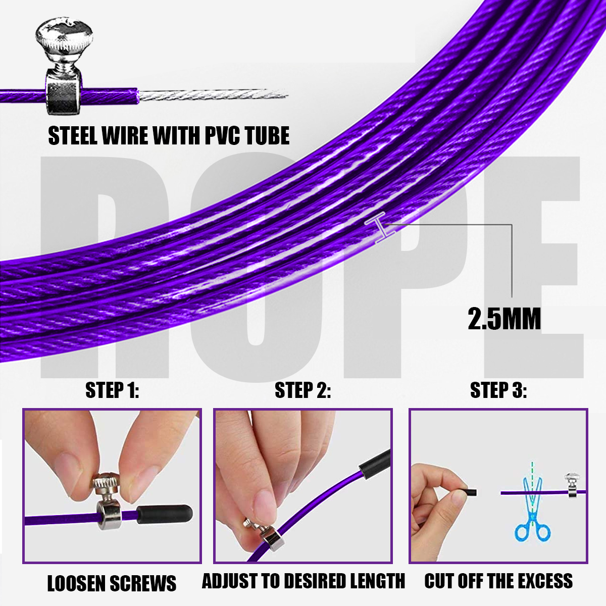  JA-3 (Purple) Exercise Speed Jump Rope With Adjustable Cable