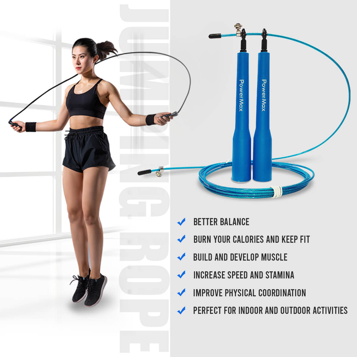 JP-5 (Blue)  Exercise Speed Jump Rope With Adjustable Cable